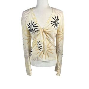 Elie Tahari Silk blend Abstract Leaf Print Tie-front Blouse Size Medium